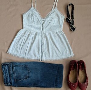 GUESS white lace zip up tank top
